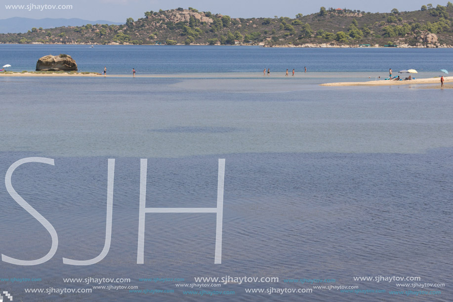 CHALKIDIKI, CENTRAL MACEDONIA, GREECE - AUGUST 26, 2014: Seascape of Livari Beach Vourvourou at Sithonia peninsula, Chalkidiki, Central Macedonia, Greece
