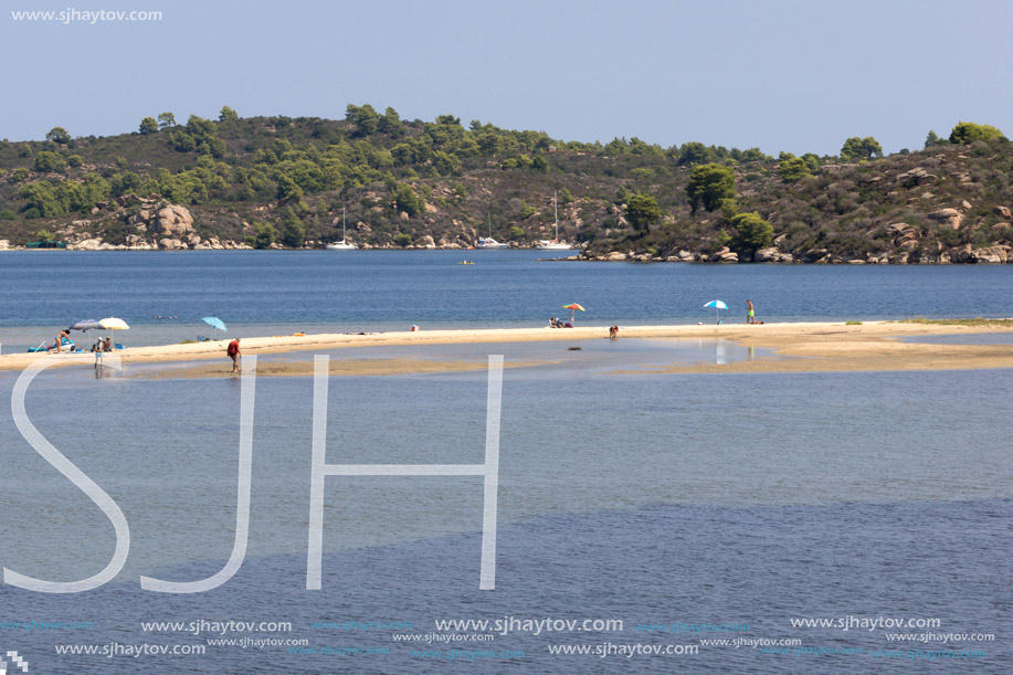 CHALKIDIKI, CENTRAL MACEDONIA, GREECE - AUGUST 26, 2014: Seascape of Livari Beach Vourvourou at Sithonia peninsula, Chalkidiki, Central Macedonia, Greece