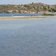 CHALKIDIKI, CENTRAL MACEDONIA, GREECE - AUGUST 26, 2014: Seascape of Livari Beach Vourvourou at Sithonia peninsula, Chalkidiki, Central Macedonia, Greece