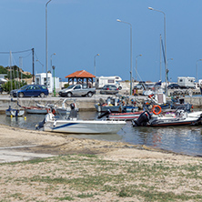 CHALKIDIKI, CENTRAL MACEDONIA, GREECE - AUGUST 26, 2014:  Panoramic view of town of Ormos Panagias at Chalkidiki, Central Macedonia, Greece