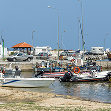CHALKIDIKI, CENTRAL MACEDONIA, GREECE - AUGUST 26, 2014:  Panoramic view of town of Ormos Panagias at Chalkidiki, Central Macedonia, Greece