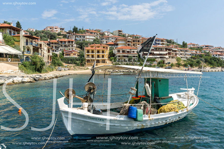 CHALKIDIKI, CENTRAL MACEDONIA, GREECE - AUGUST 26, 2014:  Panoramic view of town of Pyrgadikia at Chalkidiki, Central Macedonia, Greece
