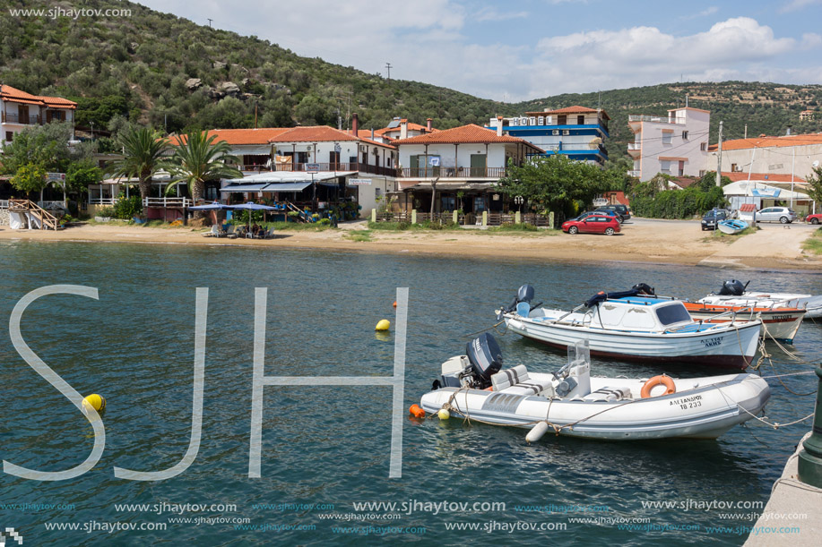 CHALKIDIKI, CENTRAL MACEDONIA, GREECE - AUGUST 26, 2014:  Panoramic view of town of Pyrgadikia at Chalkidiki, Central Macedonia, Greece