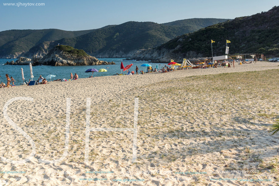CHALKIDIKI, CENTRAL MACEDONIA, GREECE - AUGUST 25, 2014: Seascape of Kalamitsi Beach at Chalkidiki, Central Macedonia, Greece