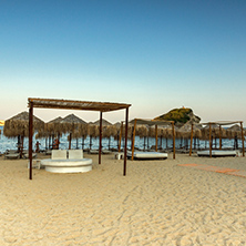 CHALKIDIKI, CENTRAL MACEDONIA, GREECE - AUGUST 25, 2014: Seascape of Kalamitsi Beach at Chalkidiki, Central Macedonia, Greece