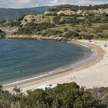 CHALKIDIKI, CENTRAL MACEDONIA, GREECE - AUGUST 26, 2014: Seascape of Achlada Beach at Sithonia peninsula, Chalkidiki, Central Macedonia, Greece