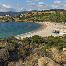 CHALKIDIKI, CENTRAL MACEDONIA, GREECE - AUGUST 26, 2014: Seascape of Achlada Beach at Sithonia peninsula, Chalkidiki, Central Macedonia, Greece