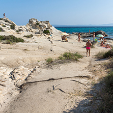 CHALKIDIKI, CENTRAL MACEDONIA, GREECE - AUGUST 26, 2014: Seascape of Orange Beach Kavourotripes at Sithonia peninsula, Chalkidiki, Central Macedonia, Greece