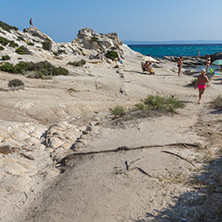 CHALKIDIKI, CENTRAL MACEDONIA, GREECE - AUGUST 26, 2014: Seascape of Orange Beach Kavourotripes at Sithonia peninsula, Chalkidiki, Central Macedonia, Greece