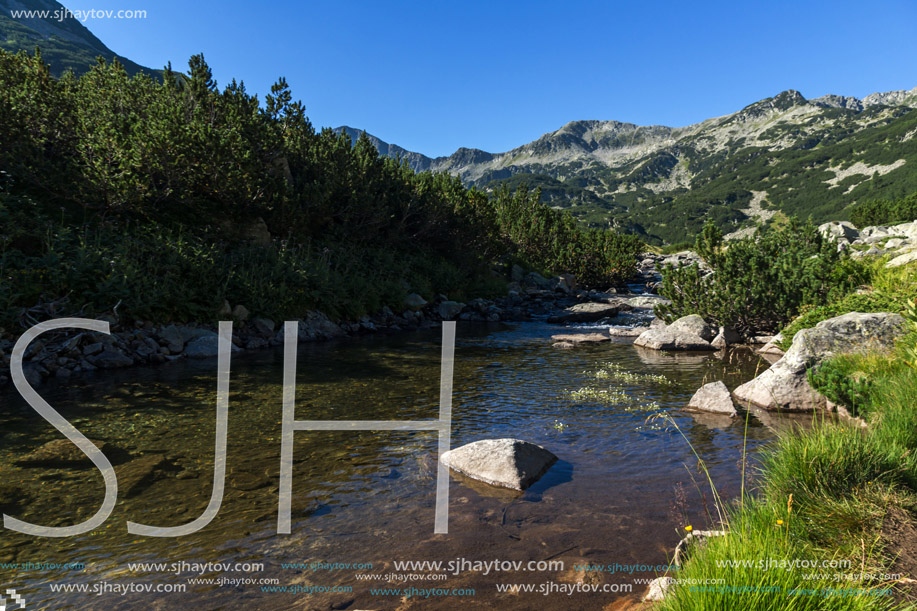 Amazing landscape of Mountain river and Banderishki Chukar peak, Pirin Mountain, Bulgaria