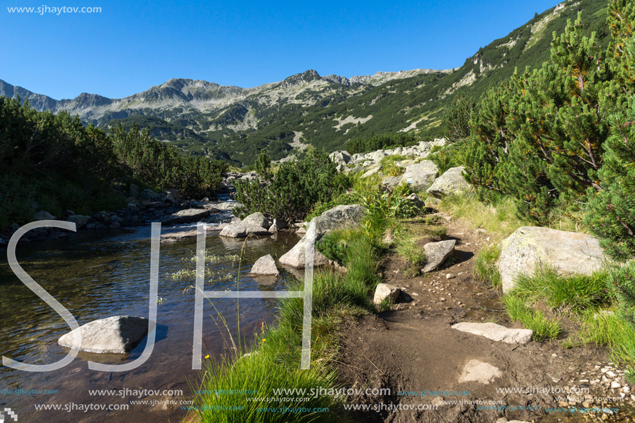 Amazing landscape of Mountain river and Banderishki Chukar peak, Pirin Mountain, Bulgaria