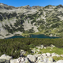 Panoramic view of Banderitsa fish lake, Pirin Mountain, Bulgaria