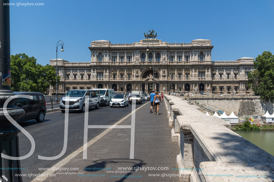 ROME, ITALY - JUNE 22, 2017: Amazing view of The Supreme Court of Cassation and Tiber River in city of Rome, Italy