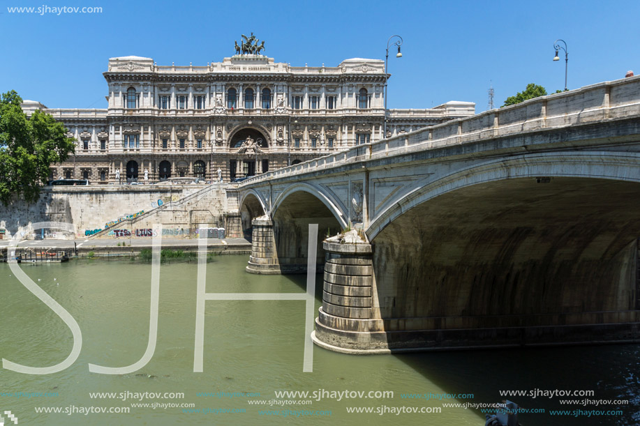 ROME, ITALY - JUNE 22, 2017: Amazing view of The Supreme Court of Cassation and Tiber River in city of Rome, Italy