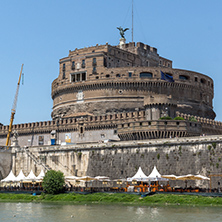 ROME, ITALY - JUNE 22, 2017: Amazing view of St. Angelo Bridge,  Tiber River and castle st. Angelo in city of Rome, Italy