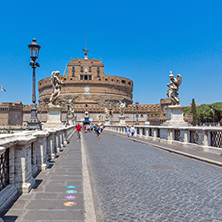 ROME, ITALY - JUNE 22, 2017: Amazing view of St. Angelo Bridge and castle st. Angelo in city of Rome, Italy