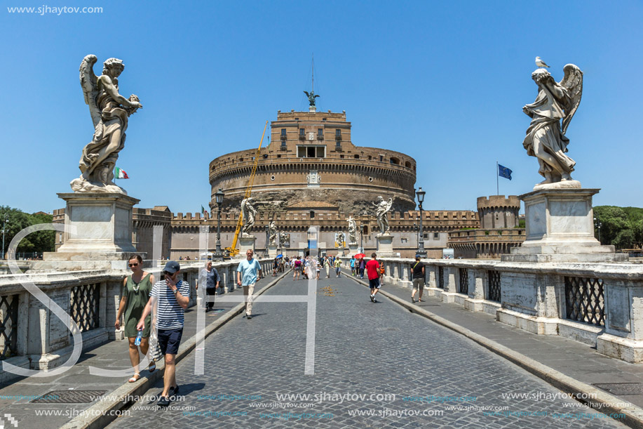 ROME, ITALY - JUNE 22, 2017: Amazing view of St. Angelo Bridge and castle st. Angelo in city of Rome, Italy