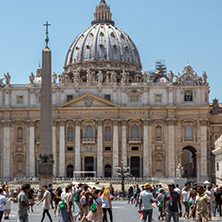 VATICAN CITY, ROME, ITALY - JUNE 22, 2017: Amazing view of St. Peter"s Basilica and Saint Peter"s Square, Vatican City, Rome, Italy