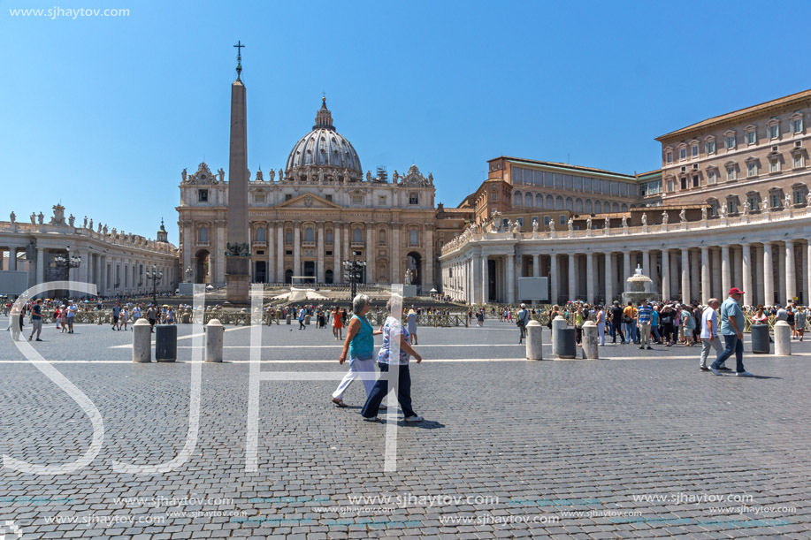 VATICAN CITY, ROME, ITALY - JUNE 22, 2017: Amazing view of St. Peter"s Basilica and Saint Peter"s Square, Vatican City, Rome, Italy