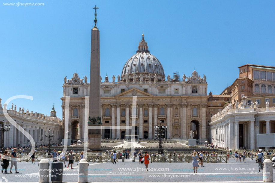 VATICAN CITY, ROME, ITALY - JUNE 22, 2017: Amazing view of St. Peter"s Basilica and Saint Peter"s Square, Vatican City, Rome, Italy