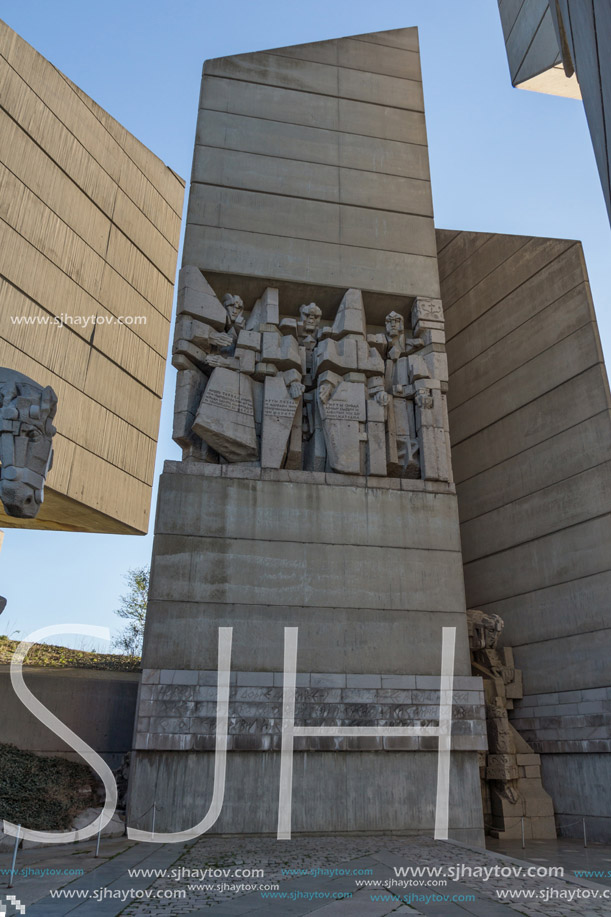 SHUMEN, BULGARIA - APRIL 10, 2017:   Founders of the Bulgarian State Monument near Town of Shumen, Bulgaria
