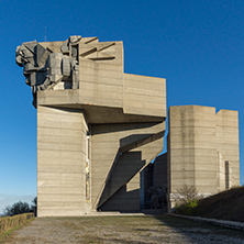 SHUMEN, BULGARIA - APRIL 10, 2017:   Founders of the Bulgarian State Monument near Town of Shumen, Bulgaria