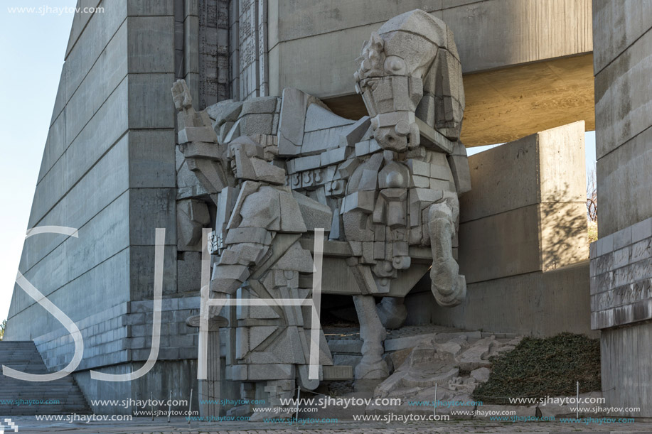 SHUMEN, BULGARIA - APRIL 10, 2017:   Founders of the Bulgarian State Monument near Town of Shumen, Bulgaria