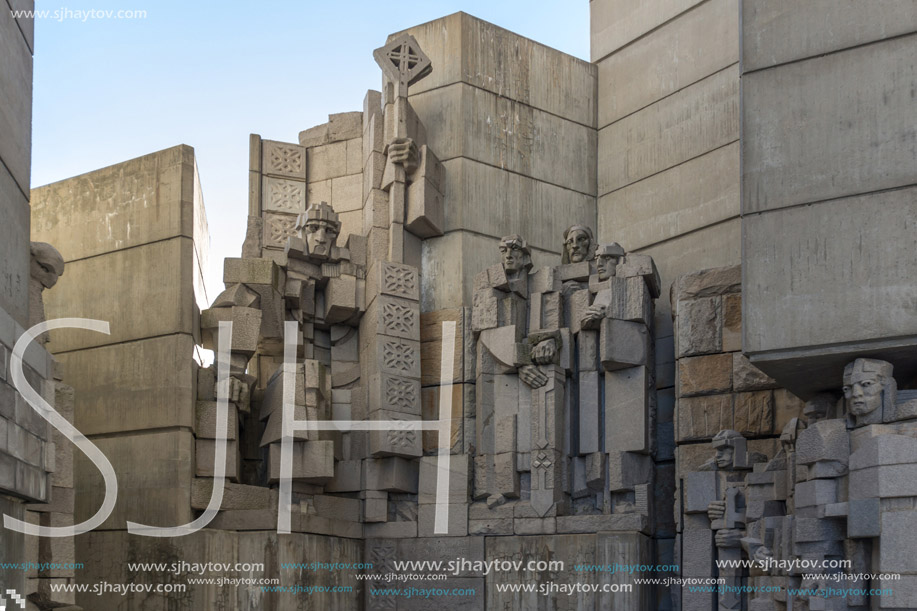 SHUMEN, BULGARIA - APRIL 10, 2017:   Founders of the Bulgarian State Monument near Town of Shumen, Bulgaria
