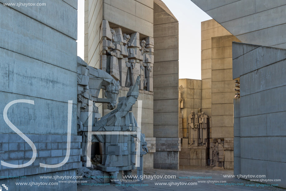 SHUMEN, BULGARIA - APRIL 10, 2017:   Founders of the Bulgarian State Monument near Town of Shumen, Bulgaria