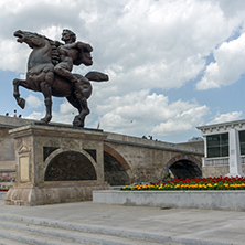SKOPJE, REPUBLIC OF MACEDONIA - 13 MAY 2017: Skopje City Center, Old Stone Bridge and Vardar River, Republic of Macedonia