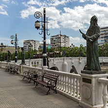 SKOPJE, REPUBLIC OF MACEDONIA - 13 MAY 2017: River Vardar passing through City of Skopje center, Republic of Macedonia