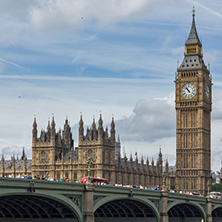 LONDON, ENGLAND - JUNE 19 2016: Cityscape of Westminster Palace, Thames River and Big Ben, London, England, United Kingdom