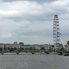 LONDON, ENGLAND - JUNE 19 2016: The London Eye on the South Bank of the River Thames in London, England, Great Britain