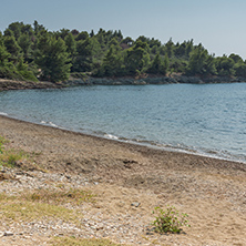 Panoramic view of Koutsoupia Beach at Sithonia peninsula, Chalkidiki, Central Macedonia, Greece