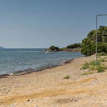 Panoramic view of Koutsoupia Beach at Sithonia peninsula, Chalkidiki, Central Macedonia, Greece