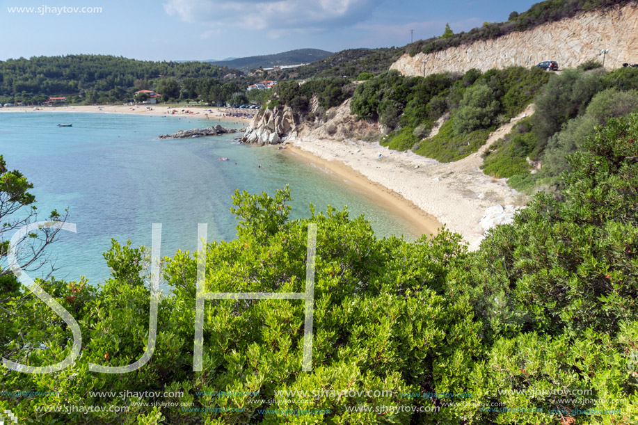 Panoramic view of Tristinikouda Beach at Sithonia peninsula, Chalkidiki, Central Macedonia, Greece
