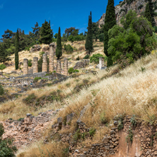 Ruins of Ancient Greek archaeological site of Delphi, Central Greece