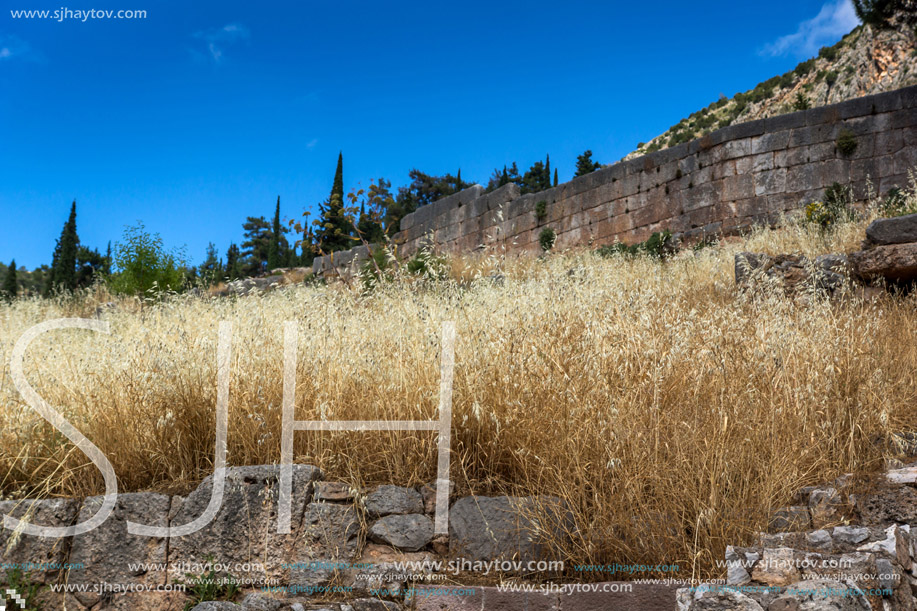 Ruins of Ancient Greek archaeological site of Delphi, Central Greece
