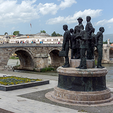 SKOPJE, REPUBLIC OF MACEDONIA - MAY 13, 2017: Skopje City Center, Old Stone Bridge and Vardar River, Republic of Macedonia