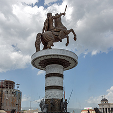SKOPJE, REPUBLIC OF MACEDONIA - MAY 13, 2017: Skopje City Center and Alexander the Great Monument, Macedonia