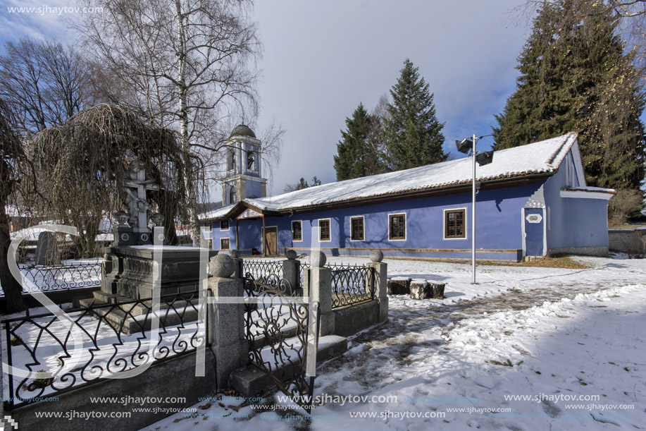 KOPRIVSHTITSA, BULGARIA - DECEMBER 13, 2013: Church of Assumption of Virgin Mary in historical town of Koprivshtitsa, Sofia Region, Bulgaria