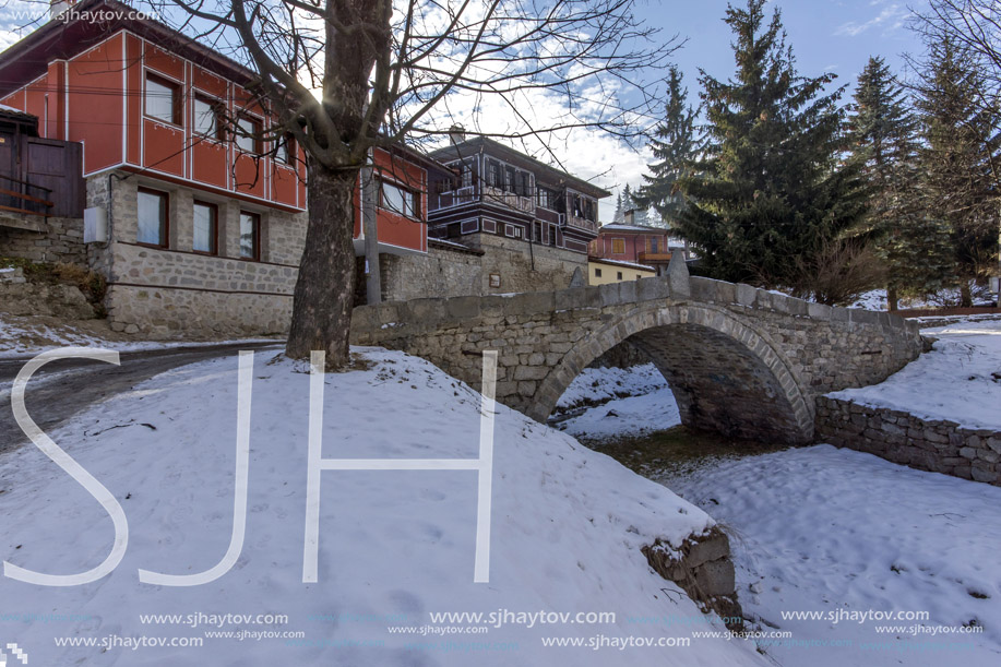 KOPRIVSHTITSA, BULGARIA - DECEMBER 13, 2013: Kalachev Bridge - of Bridge of the first shotgun in historical town of Koprivshtitsa, Sofia Region, Bulgaria