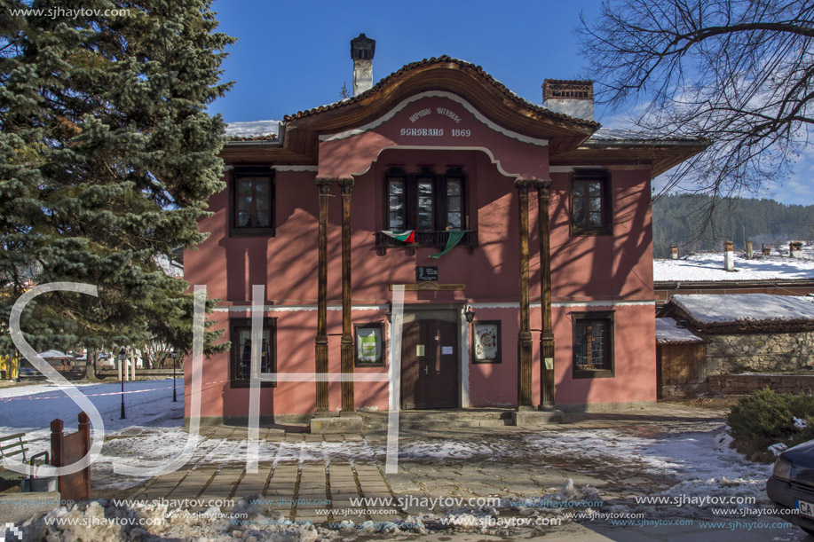 KOPRIVSHTITSA, BULGARIA - DECEMBER 13, 2013: Winter view of Old House  in historical town of Koprivshtitsa, Sofia Region, Bulgaria