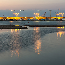 Night seascape of port and beach of Chernomorets, Burgas region, Bulgaria