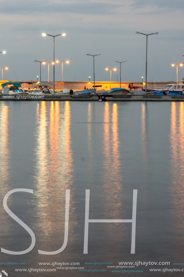 Night seascape of port and beach of Chernomorets, Burgas region, Bulgaria