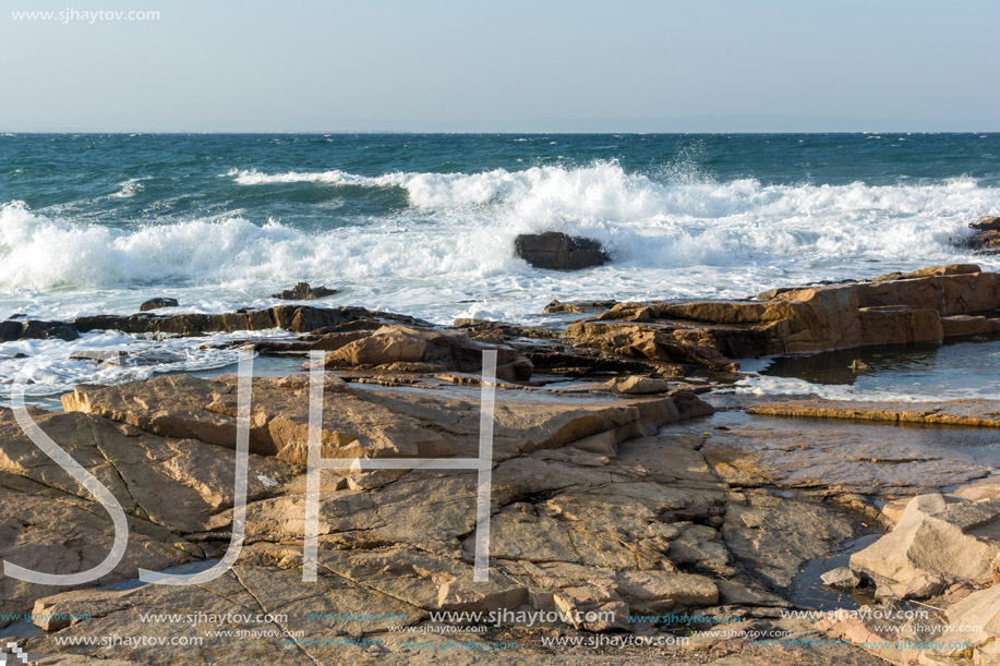 Sunset view of the rocks at the coastline of Chernomorets, Burgas region, Bulgaria