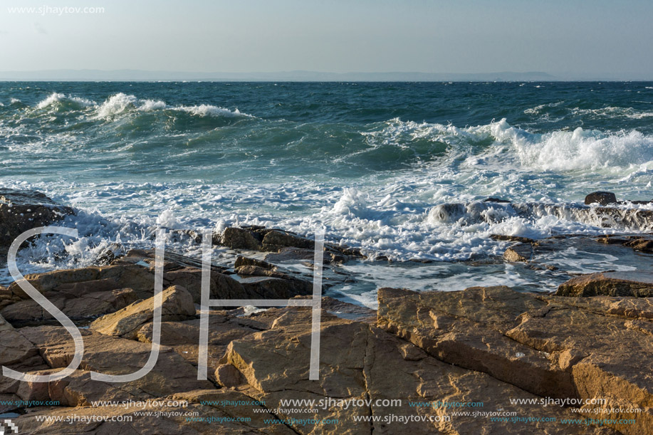 Sunset view of the rocks at the coastline of Chernomorets, Burgas region, Bulgaria