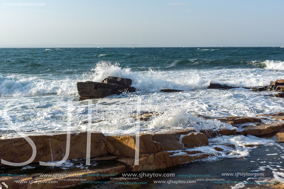Sunset view of the rocks at the coastline of Chernomorets, Burgas region, Bulgaria