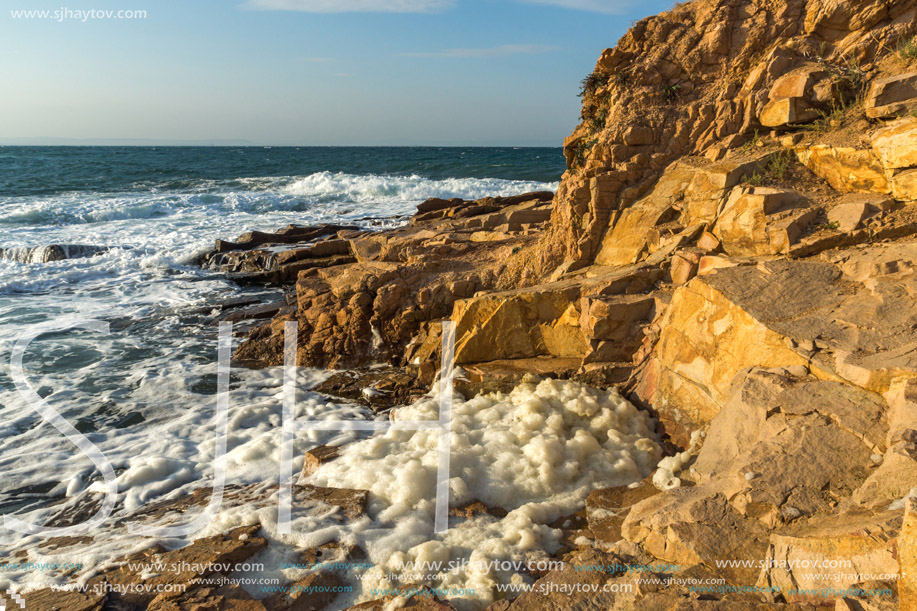 Sunset view of the rocks at the coastline of Chernomorets, Burgas region, Bulgaria