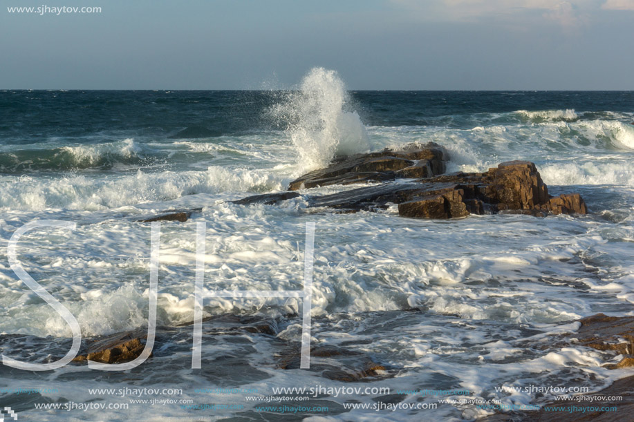 Sunset view of the rocks at the coastline of Chernomorets, Burgas region, Bulgaria